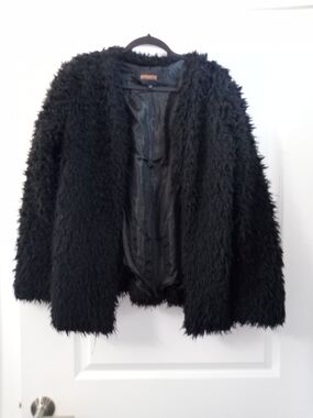 Y2K Goth Glam Black Faux Fur Open-Front Jacket Size Medium By Ambiance